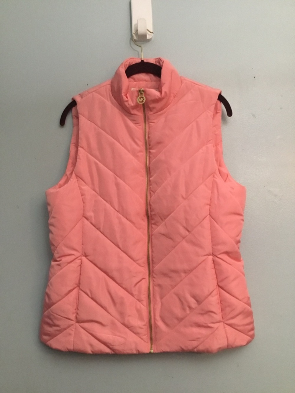 Michael Kors Coral Pink Quilted Puffer Vest with Gold Trim size M